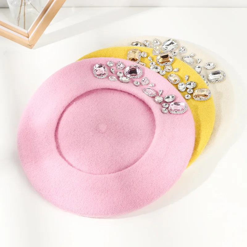 프렌치 베레모 두꺼운 라인스톤 장식 브림리스 보온 장식 - Beret French Wool 리뷰 및 가격